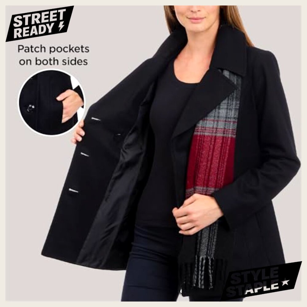 Double Breasted Peacoat with Scarf, Wool Blend, Long Sleeve, Formal Wear - Picture 5 of 6